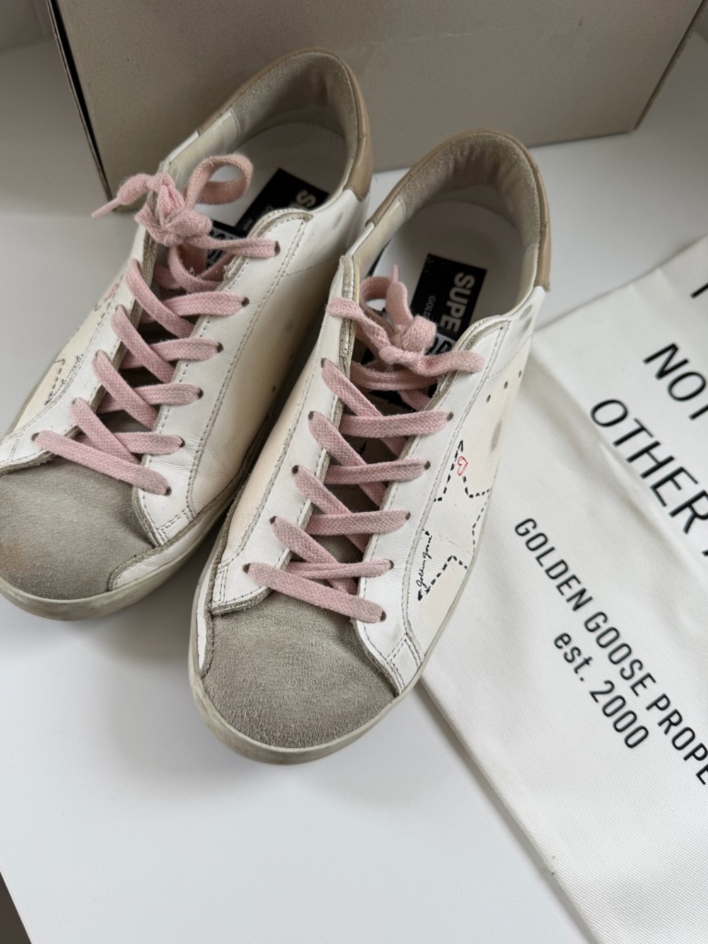 Golden Goose Leather Sneakers with Pink Laces - Picture 3 of 12